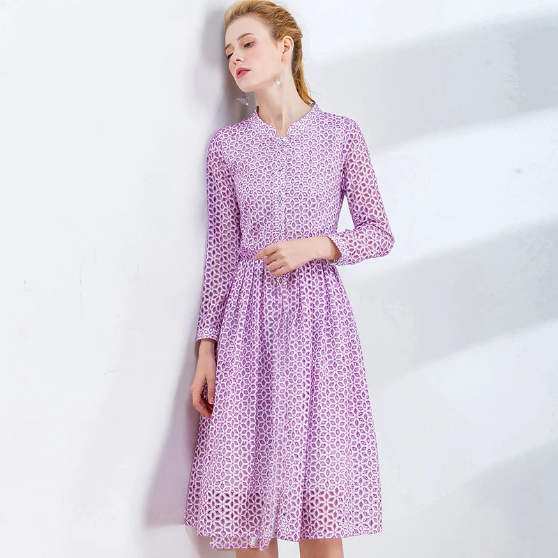 Женское платье Mostnica фиолетовое вечернее с геометрическим узором ажурное