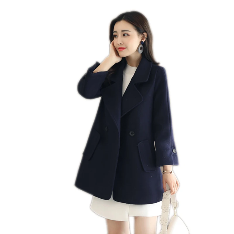 

Autumn women outerwear 2018 new medium long Nine points sleeve female woolen coat Double-breasted ladies woolen jacket cw439