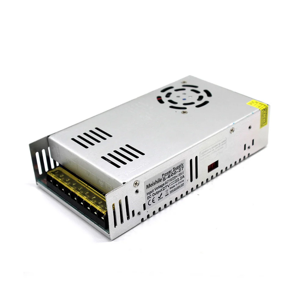DC 27V 22.2A 600W LED свет ремень драйвер импульсный источник питания 110V 220V AC постоянное
