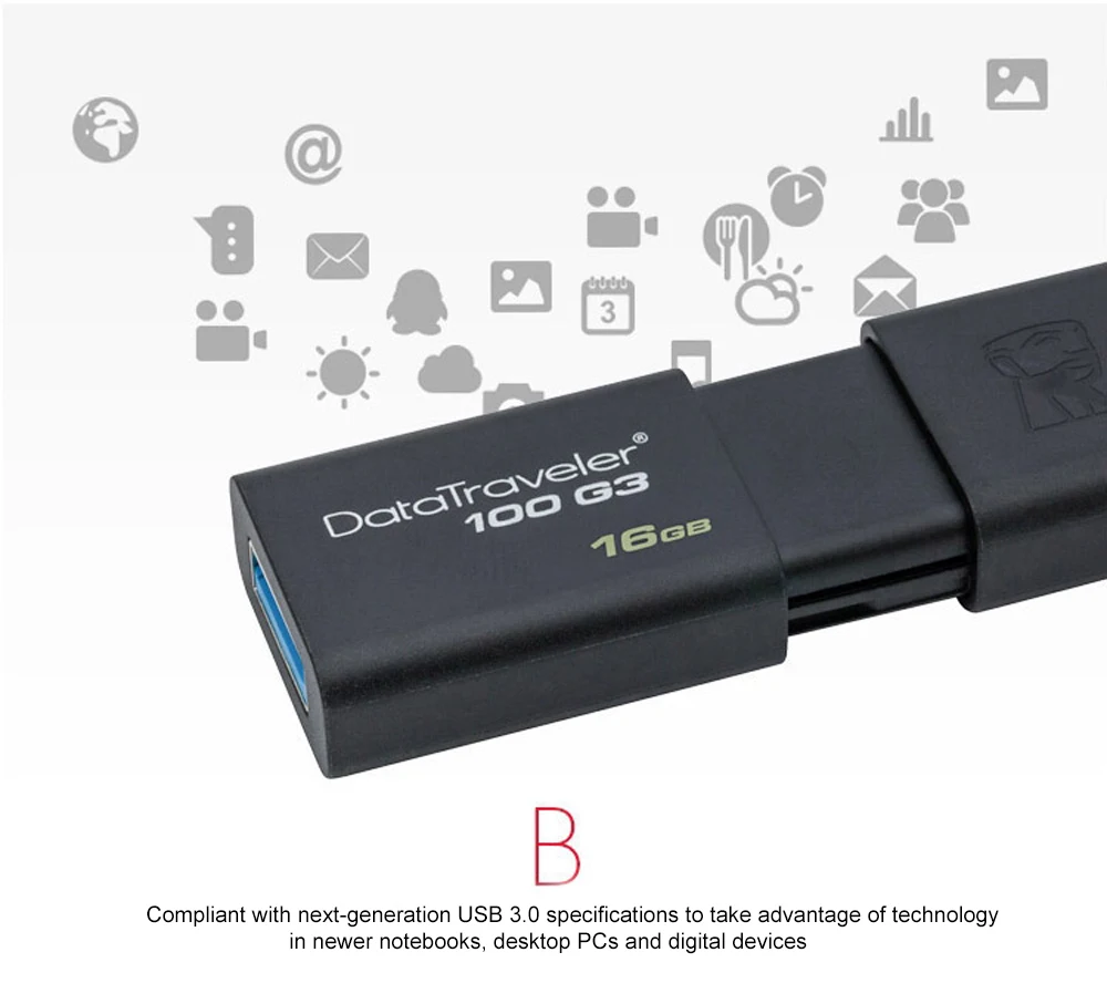 Kingston USB 3,0, флеш-накопитель, 16 ГБ, 32 ГБ, 64 ГБ, 128 ГБ, USB флеш-накопитель, флеш-накопитель, кольцо, память, USB DT100G3