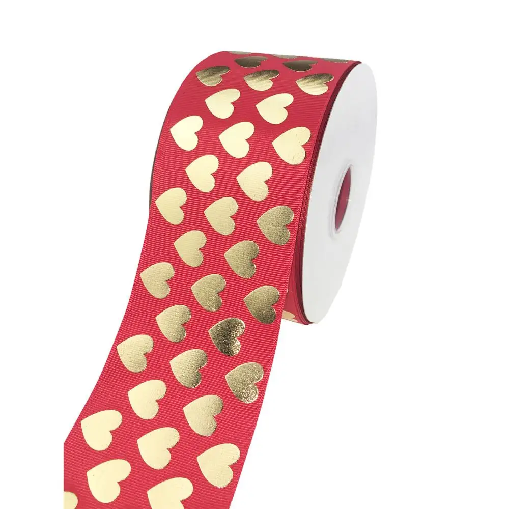75 мм новое поступление Золотая голограмма с принтом в виде сердца Grosgrain лента