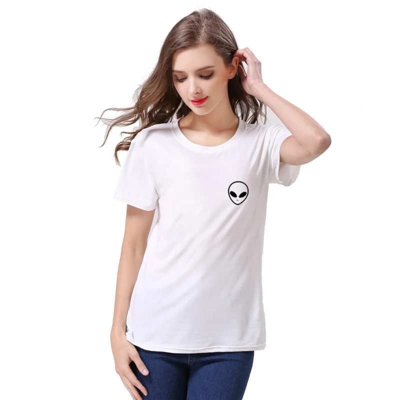 Внеземной 2017 модная футболка Для женщин топы Письмо печати Femme Футболка