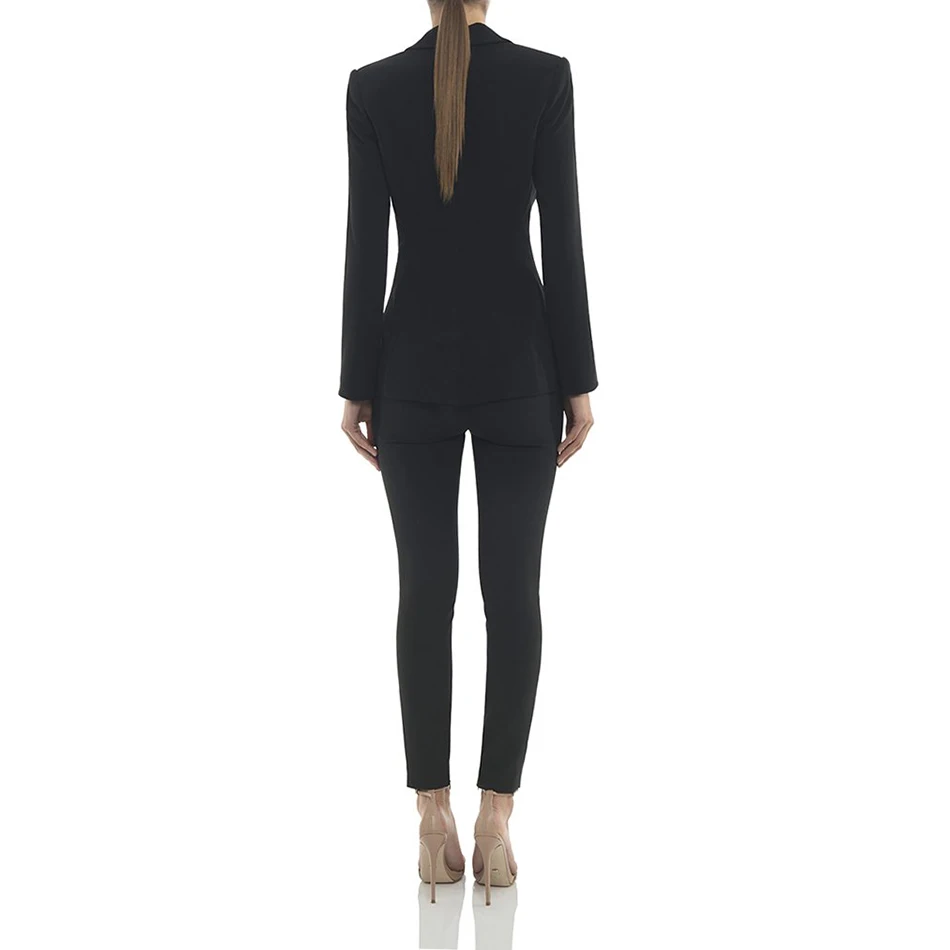 Зимний Сексапильный черный женский костюм с длинным рукавом однобортная куртка