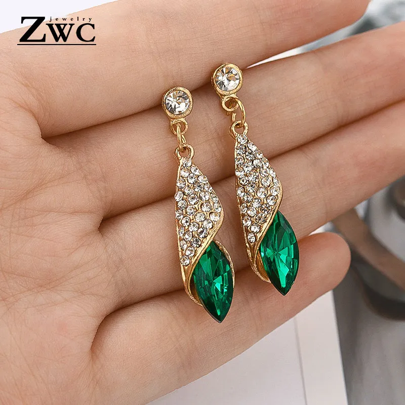 Green 1 ZWC, Модные Винтажные корейские Разноцветные серьги-капли с цирконием для женщин и девушек, вечерние серьги со стразами бижутерия - Окраска металла: Green 1