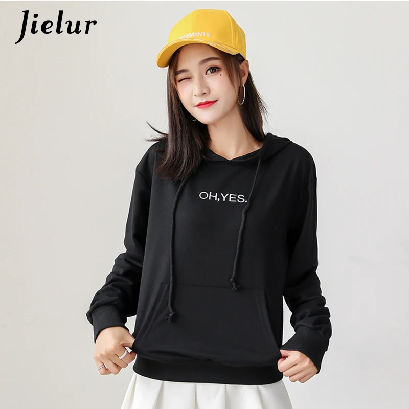 Jielur OH YES Kpop модная толстовка с капюшоном и надписью Harajuku пуловер карманами