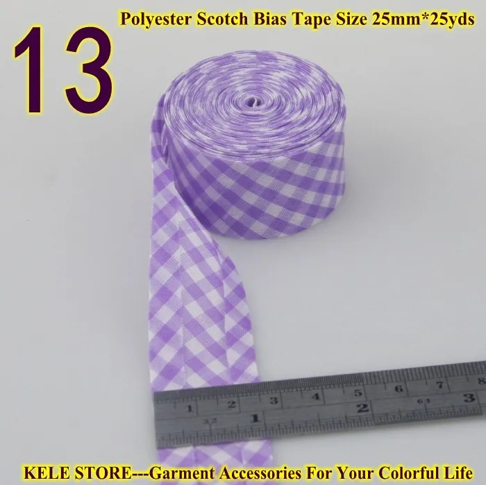 DIY полиэстер скотч косой ленты, решетки ткани резки ленты, DIY сложенные ленты 25 мм Размер 2,5 см " 25yds косой привязки - Цвет: 13 light purple