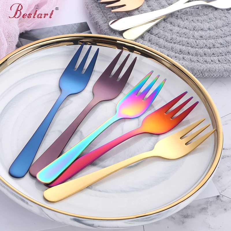 7 шт. разноцветные столовые приборы из нержавеющей стали 18/8|stainless steel fruit fork|fruit