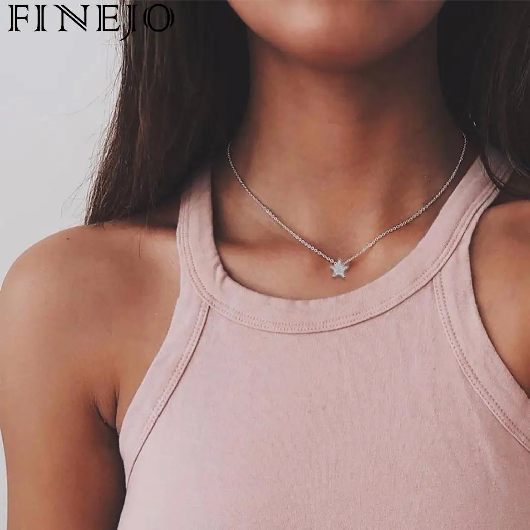 Tiny Heart Choker Necklace for Women Silver Chain Small Star Shape Pendant on neck Bohemian Jewelry | Украшения и аксессуары