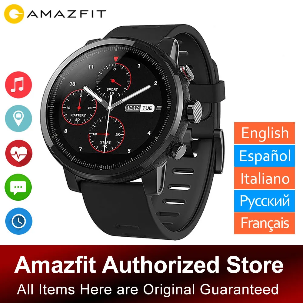 Оригинальные умные спортивные часы Huami Amazfit Stratos 2, 5 АТМ, водонепроницаемые, 1,34 дюйма, сенсорный экран, gps, Firstbeat, умные часы для плавания