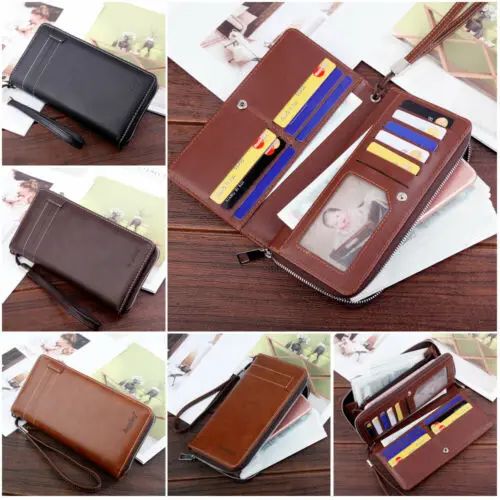 Мужской кожаный двойной ID держатель для карт длинный кошелек с чековой книжкой