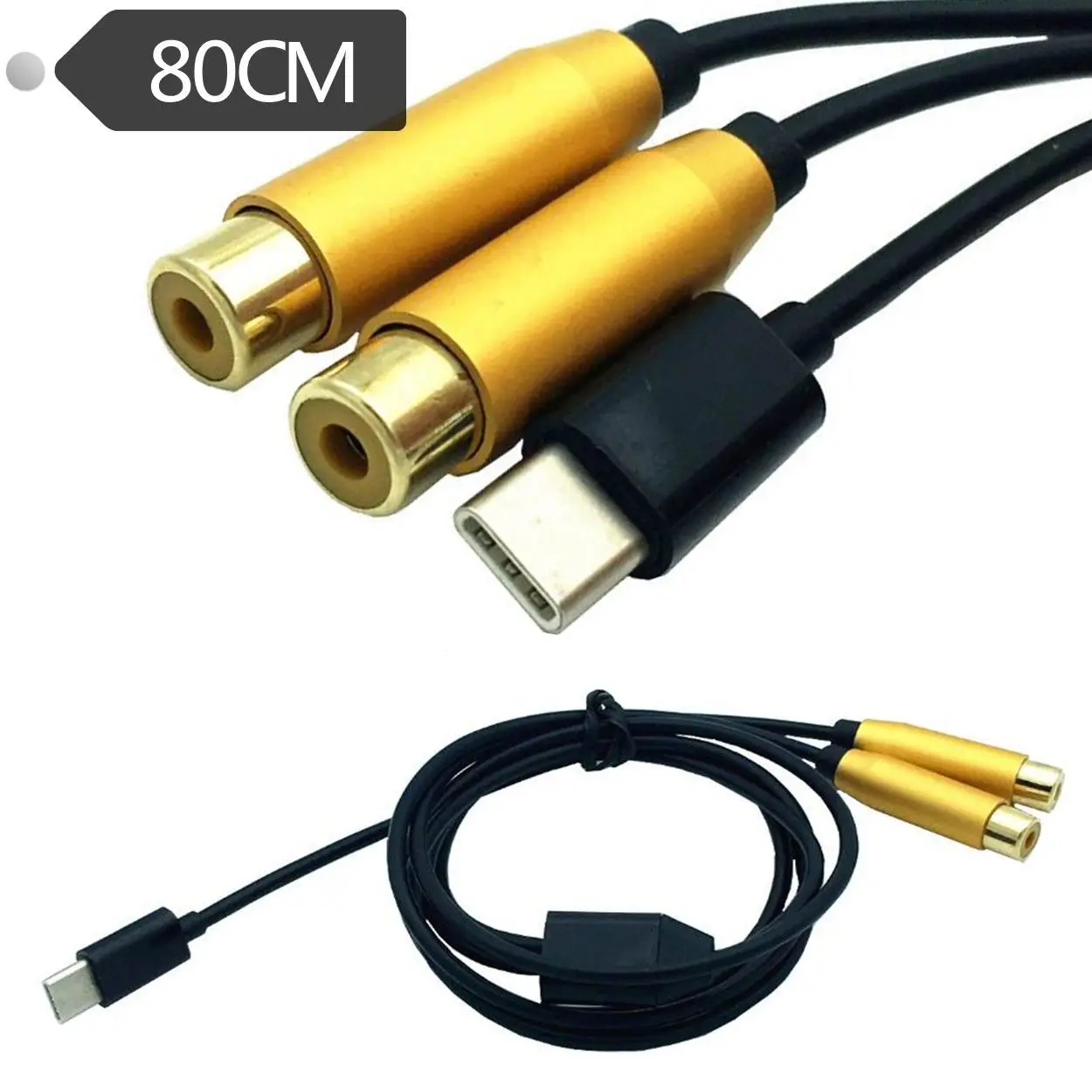2.6FT 80 см usb type C Мужской Двойной Женский RCA стерео аудио Y сплиттер кабель адаптер