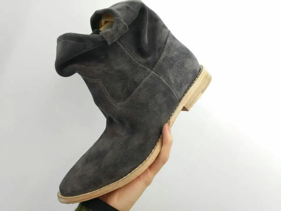 Deification/женские зимние ботинки в стиле ретро; bottes femme; ботинки из коровьей замши на плоской подошве; женская обувь; однотонные ковбойские ботинки для женщин; botas mujer