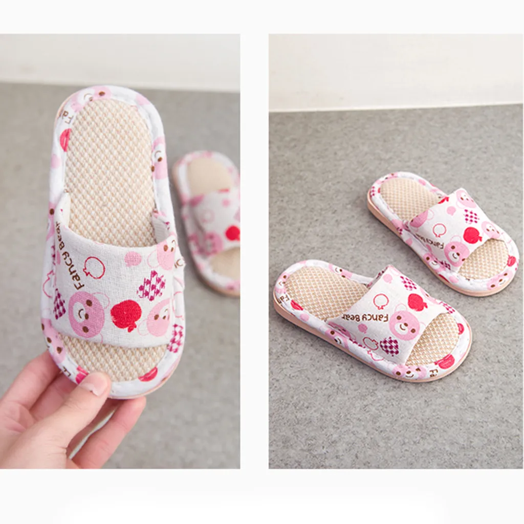 Kids Slippers Toddler Infant Girls Boys Unisex Cartoon Linen Slippers Shoes Pantuflas Infantiles Children Flip Flop Slippers Kid