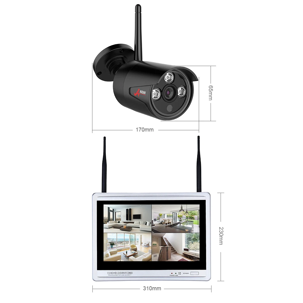ANRAN 8CH Беспроводная система наблюдения 1" ЖК-экран Wifi NVR комплект 1080P HD H.264 уличная камера ночного видения