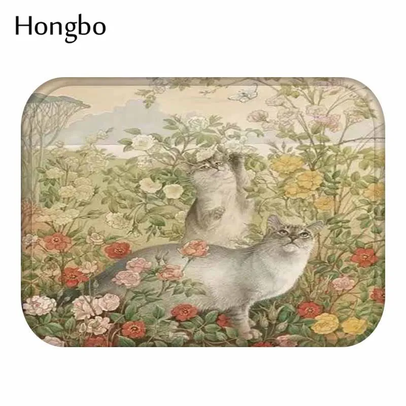 Коврик Hongbo с изображением кота для улицы и входа в помещение фланелевые