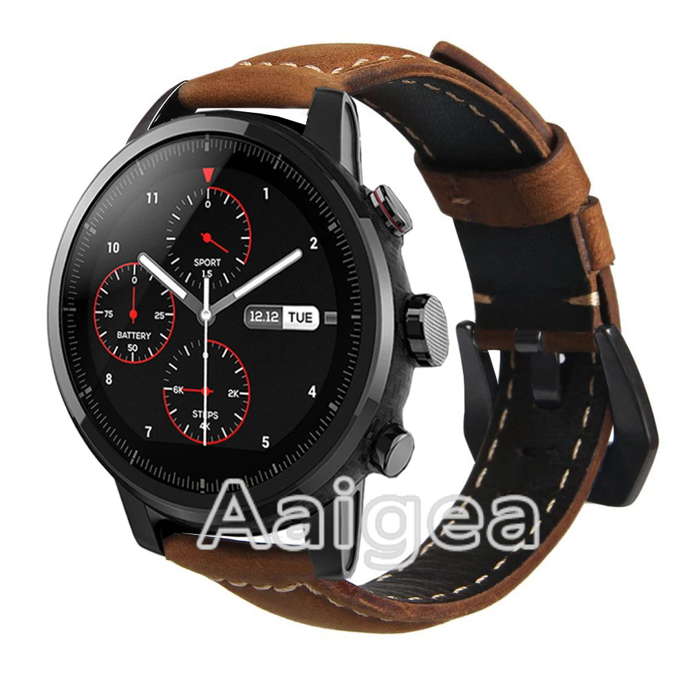 Brown Модные кожаные часы ремешок для Xiaomi Huami Amazfit Strato спортивные часы 2 классическая черная Пряжка замена Браслет ремешок - Цвет: Brown