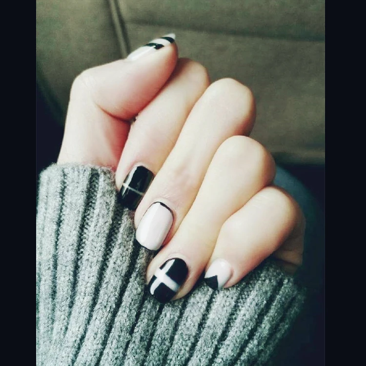 Горячая Распродажа Модные накладные ногти для бабушки серого и черного цвета с