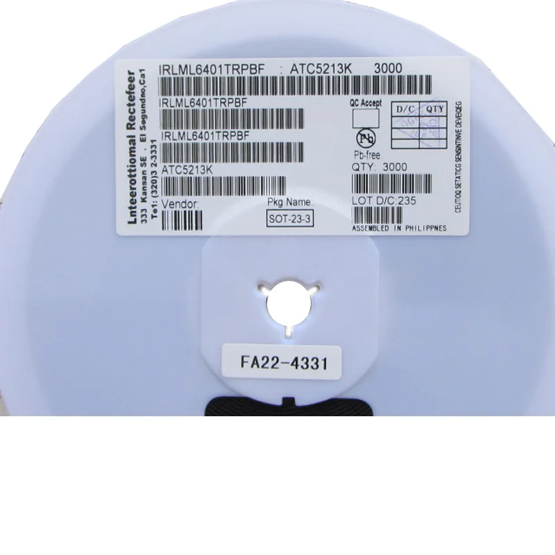 

50 шт./лот SMD IRLML6401TRPBF полевой эффект Транзистор MOSFET P-Channel 12В/4.3A