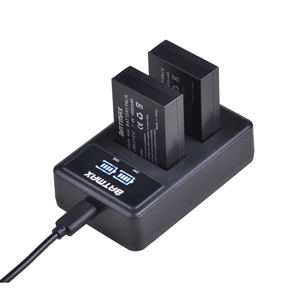 Batmax 2 шт. 1800 мАч LP E12 LPE12 батарея + светодиодный двойной USB зарядное устройство для