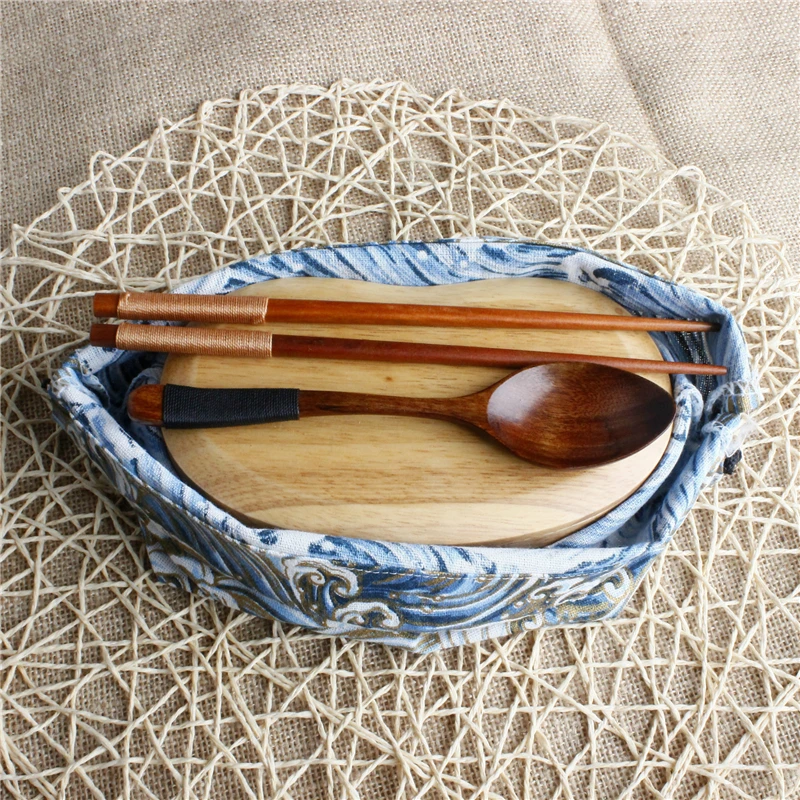 PACGOTH 2017 новая мода японский стиль сумка для отдыха синяя волна узор холщовая