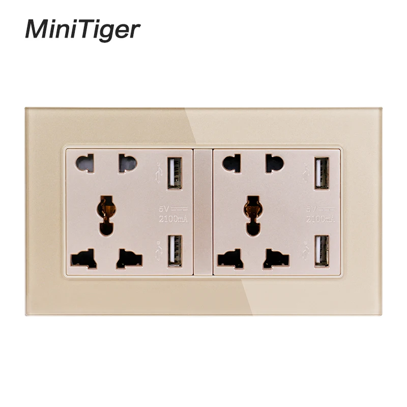 Minitiger панель из закаленного стекла настенная розетка двойная универсальная 5