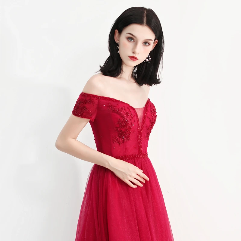 weiyin Tulle With Crystal Evening Dress Vestido De Festa V-Neck Straight Dresses Long Robe Soiree WY729 | Свадьбы и торжества