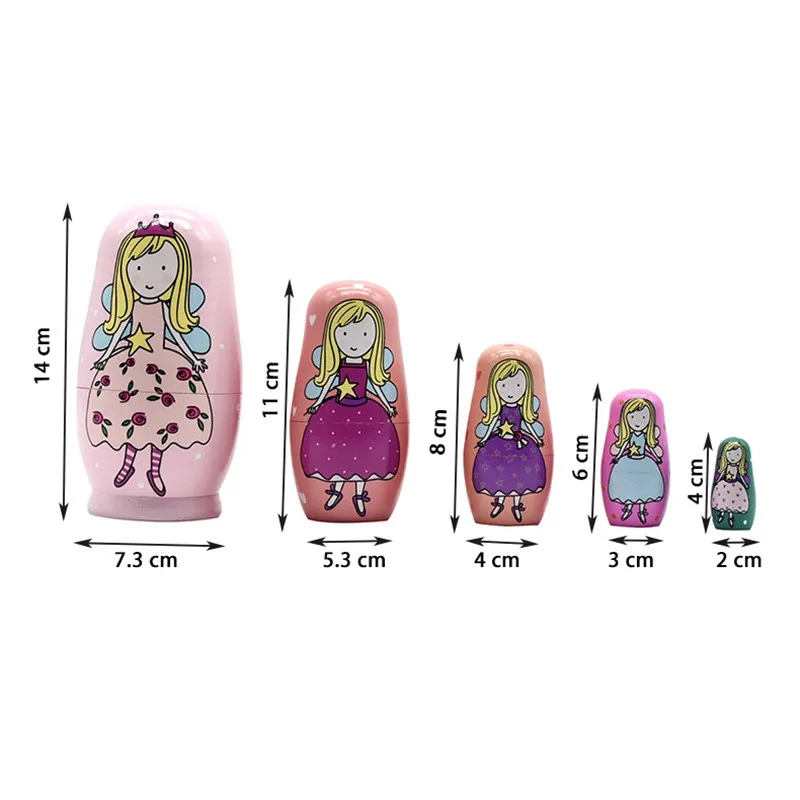SUKIToy Kids Toys 5pcs Matryoshka Doll Russian Nesting Dolls Princess Gift For Newborn Baby Girl Preschool Toy 7.3X7.3X14CM|matryoshka dolls|nesting