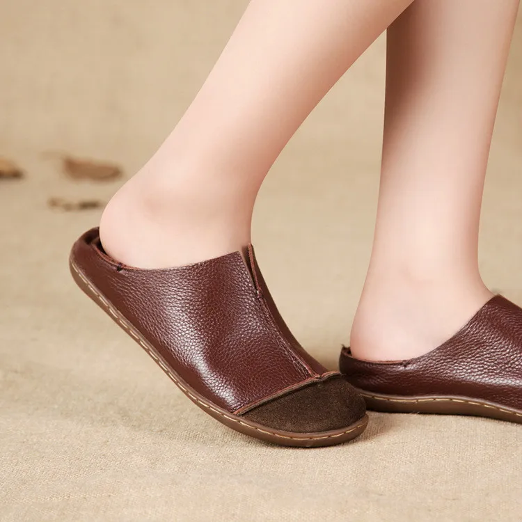 Женские туфли на плоской подошве из натуральной кожи Винтажные мягкие женские