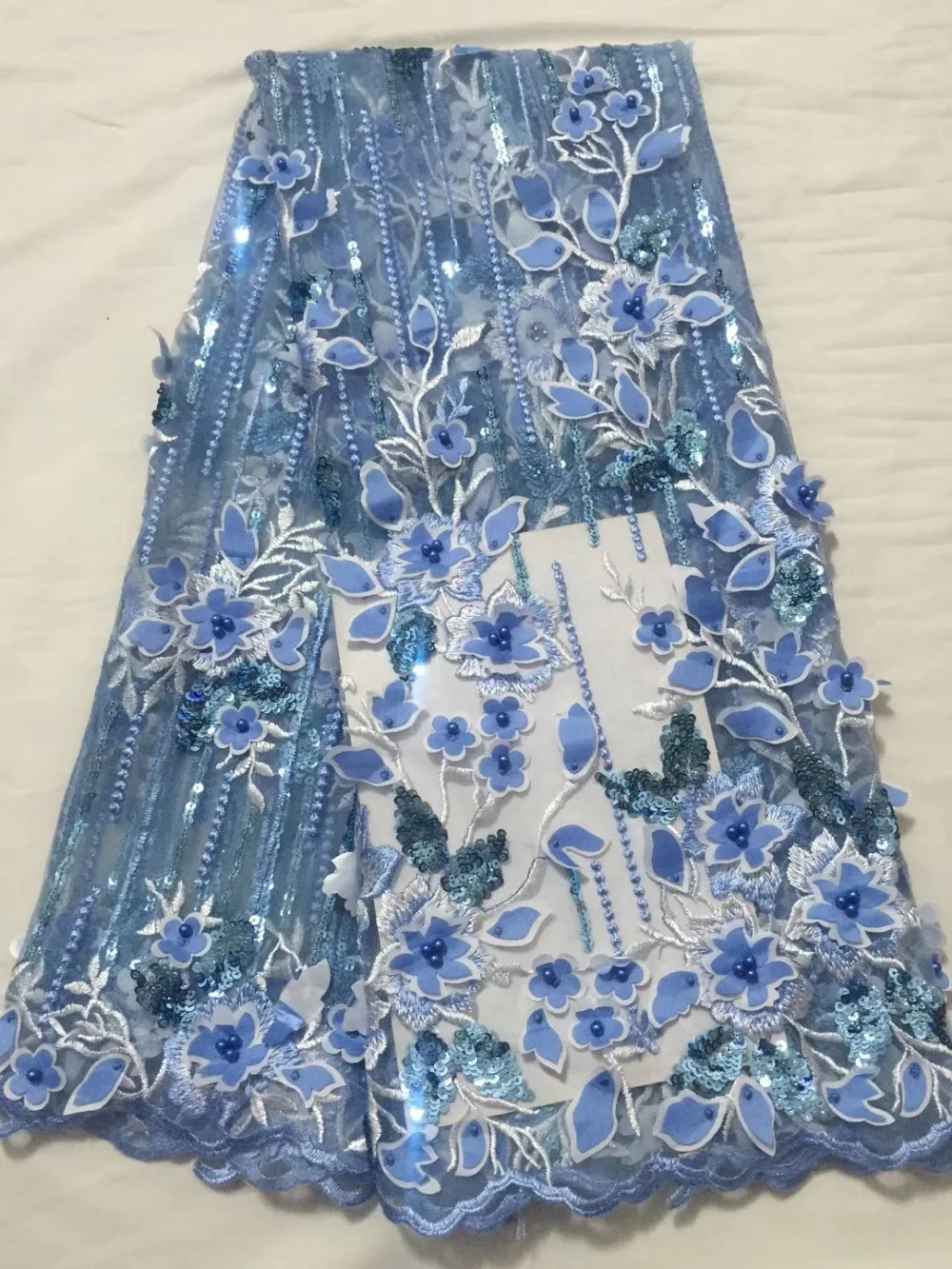 Высокое качество цветок бисером и блестками Нигерия 3D Свадебные кружево ткань