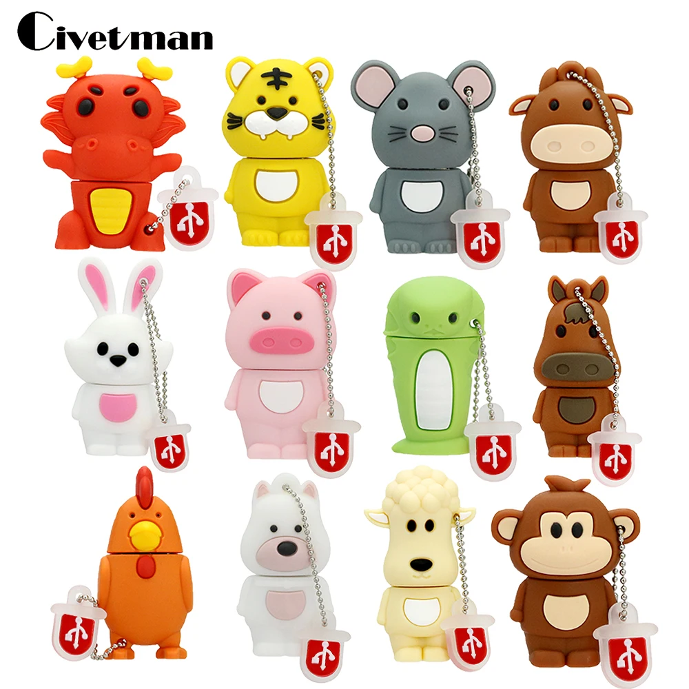 USB флеш накопитель 128 г китайского зодиака животных куриное яйцо кролика Cle Usb Тигр