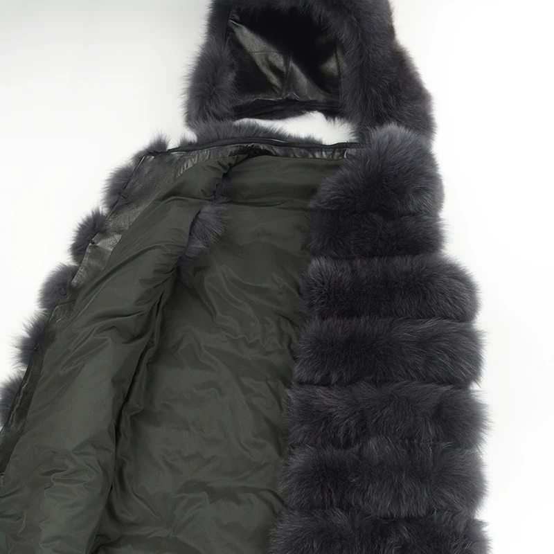 Rf0215 Длинный жилет из лисьего меха с капюшоном женский зимний полосатый меховой