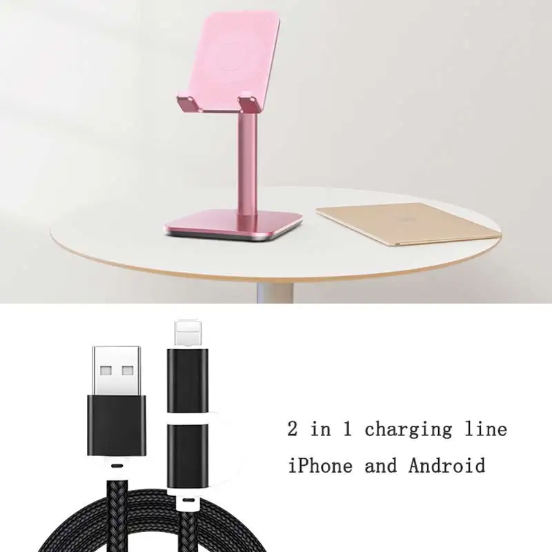 red Multi-угол регулируемый, для смартфона настольная подставка база и 2 в 1 кабель для зарядки совместим с iPhone Xs Xr 8X7 6 6s Plus SE 5 - Цвет: red