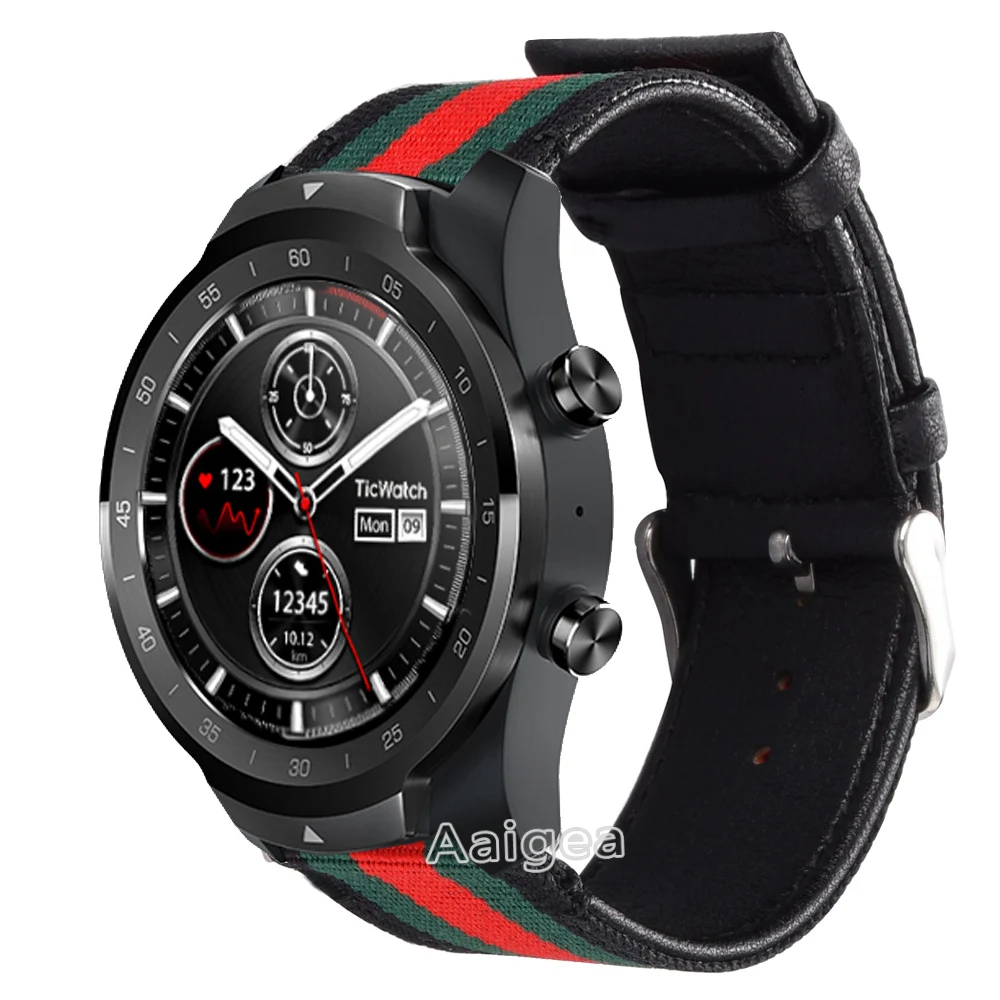 Black red 22 мм нейлоновый ремешок из натуральной кожи для часов Ticwatch Pro E2 сменный мужской спортивный ремешок для мужчин и женщин браслет - Цвет: Black red