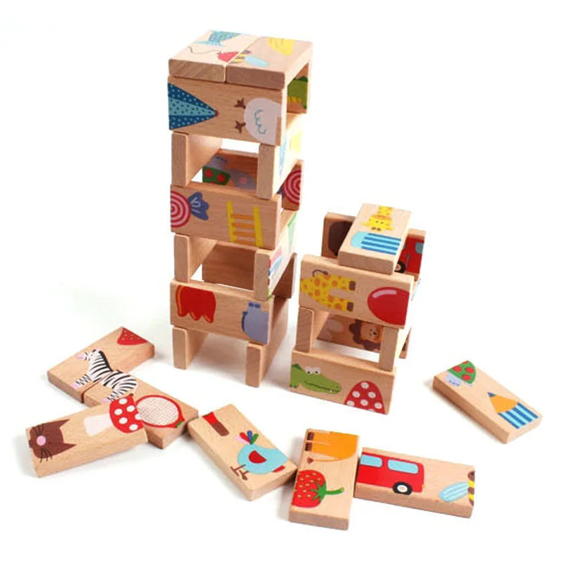 New 28pcs/set Animal Colored Dominoes Wooden Puzzle Cartoon Montessori Educational Baby Toys Cute Birthday Gifts Funny Kids Game | Игрушки и