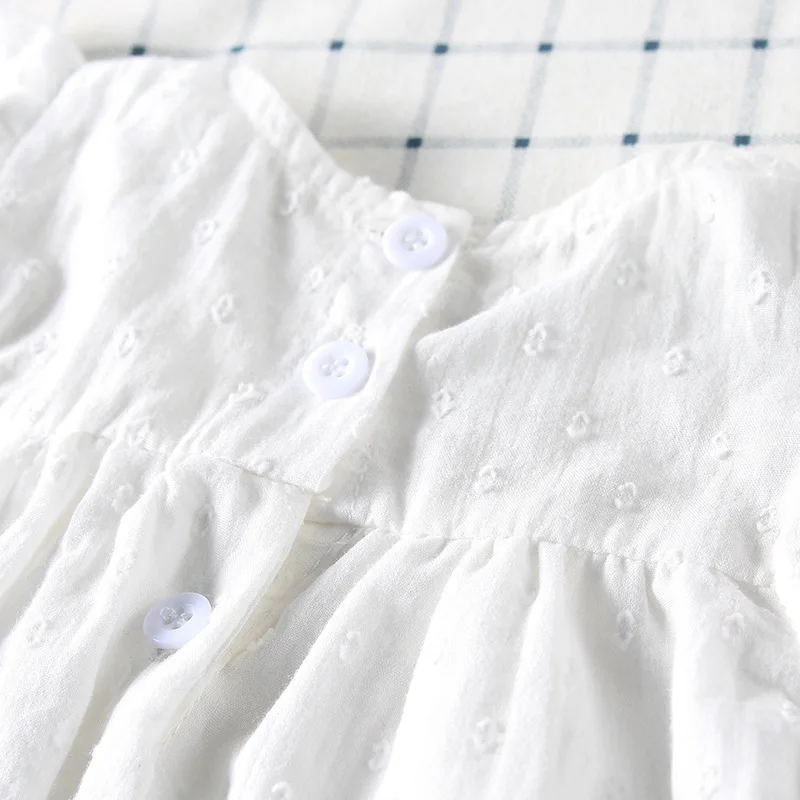 Милое белое платье принцессы для детей хлопковое с рукавами воланами крещения