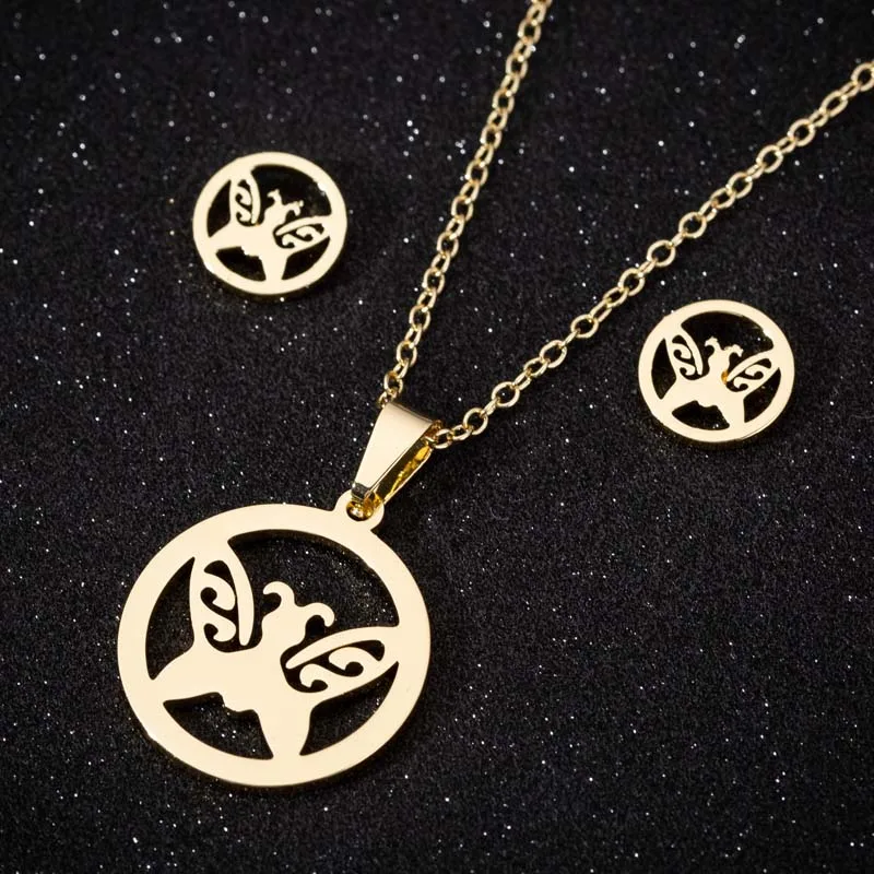 Oly2u нержавеющая сталь колье Бабочка Для женщин Ювелирные наборы Bijoux Серьги в виде