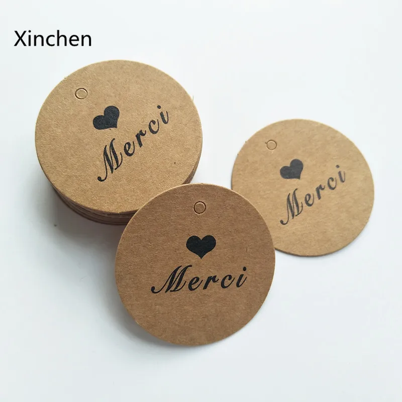 100 шт./лот круглые бумажные бирки &quotmerci&quot &quotручной работы&quot для карт этикетки DIY