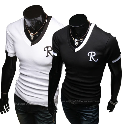 Hot ! Free Shipping 2014 mens t shirt Men's Fashion Short Sleeve Tee T Shirts 2 ColorS V-Neck Good Quality Drop | Мужская одежда