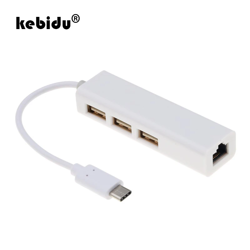 Kebidu USB C адаптера Ethernet сетевой карты с 3 портами (стандарт концентратор для