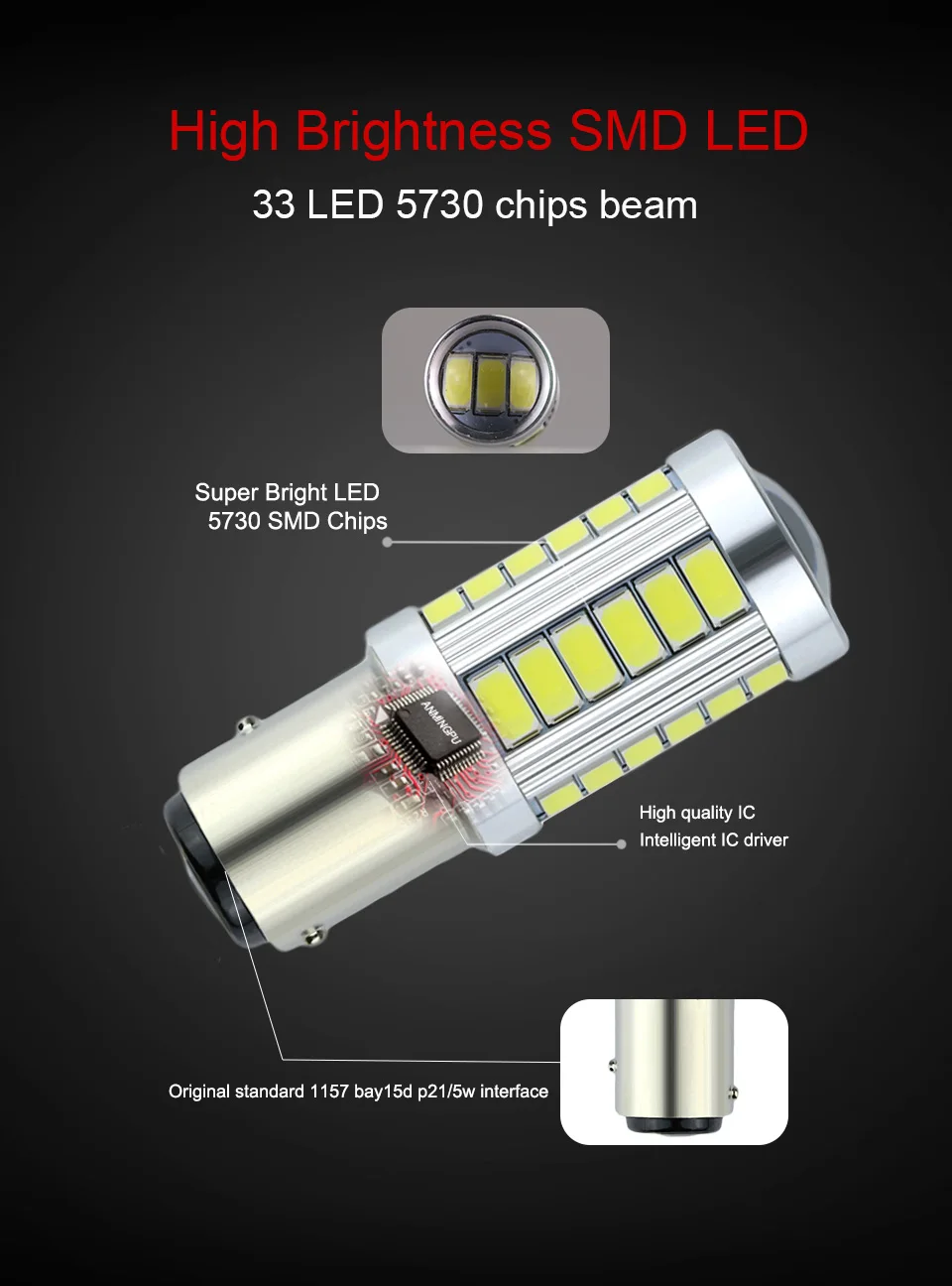 ANMINGPU 1x сигнальная лампа P21/5 Вт 1157 светодиодный лампы 33 светодиодный 5730 SMD Bay15d светодиодный Canbus 12V тормоза резервный задний фонарь автомобиля светильник лампочка 12V красный