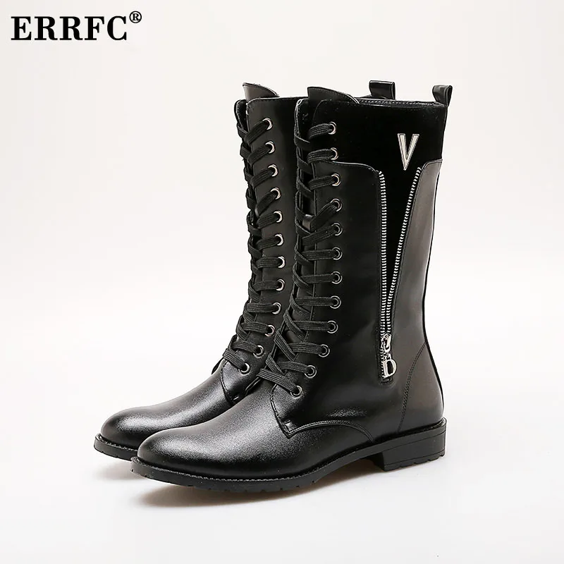 ERRFC Лидер продаж мужские высокие длинные сапоги модные на молнии со шнуровкой до
