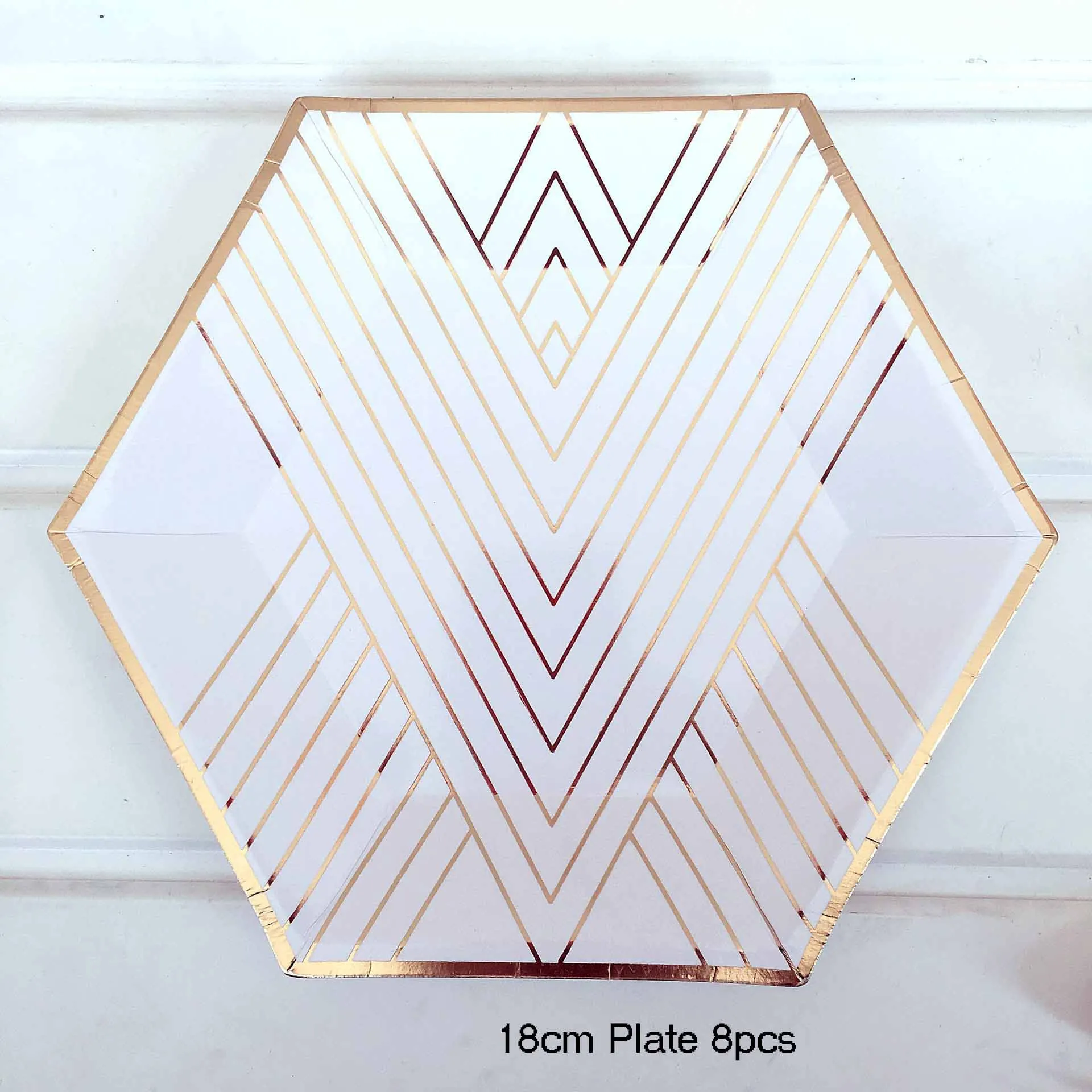 18cm Plate 8pcs Розовое золото в полоску День рождения Бумага тарелки/стакана/салфетка День рождения украшения для взрослых, для девочек и мальчиков одноразовая посуда соломы - Цвет: 18cm Plate 8pcs