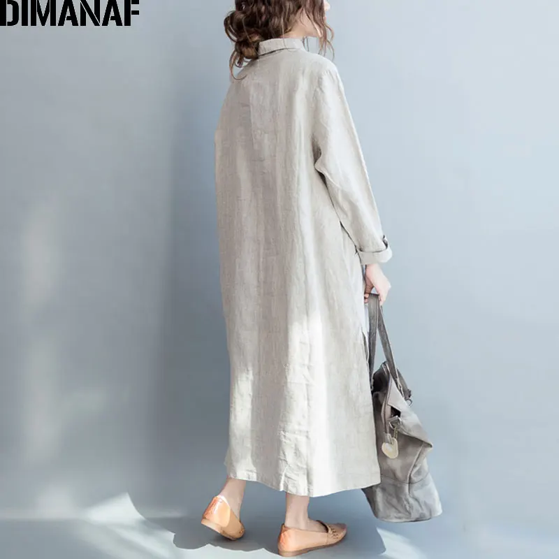 Женский винтажный кардиган DIMANAF свободный льняной Кардиган большого размера с