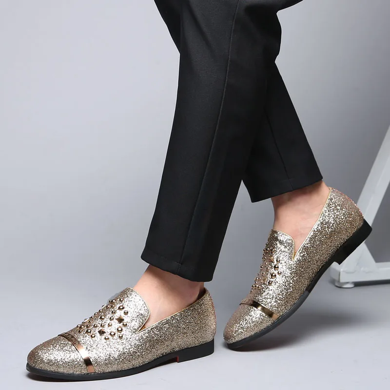2019 Newest Fashion Luxury Brand Bling Paillette Men Loafers Charming Elegant Party Casual Shoes Handmade Silp-On Dress | Обувь
