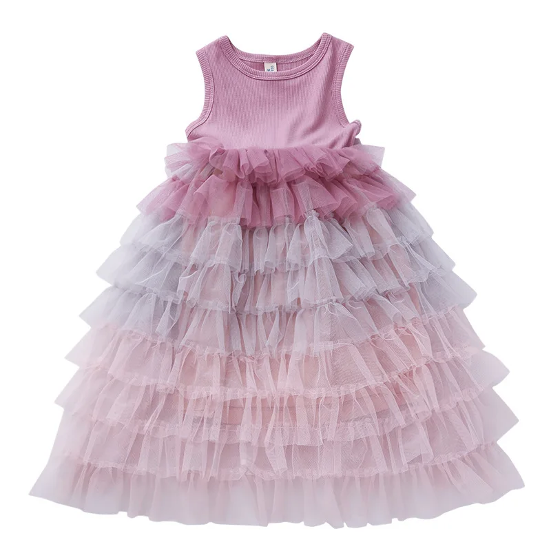 gradient color frocks rainbow dress age for 3-12 yrs little girls colorful ruffled cupcake kids christmas sleeveless | Детская одежда и
