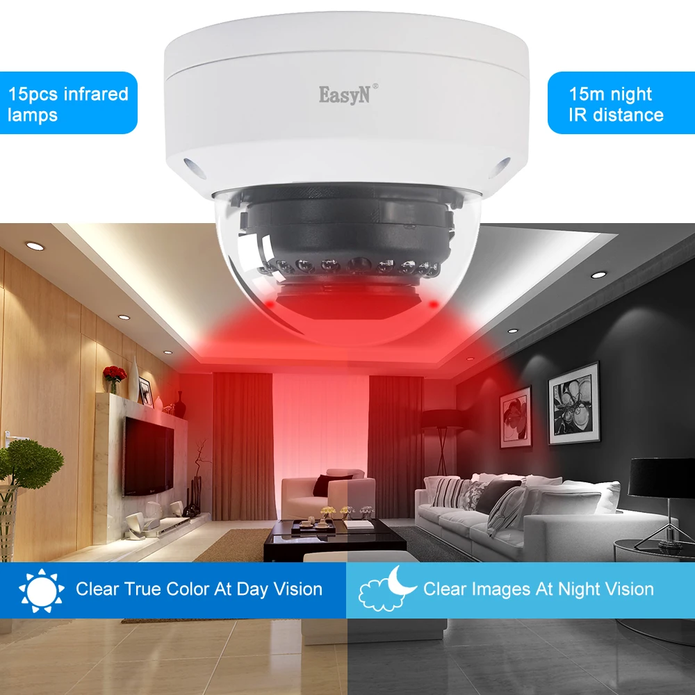 EasyN IP камера POE 4MP P2P Onvif Wifi-камера ночного видения POE WI FI купольная камера для дома с датчиком движения WI-FI IP Cam