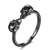 seanlov elegant black gold color men rings skull 2 heads rings for men women jewelry punk engagement wedding plain rings gifts