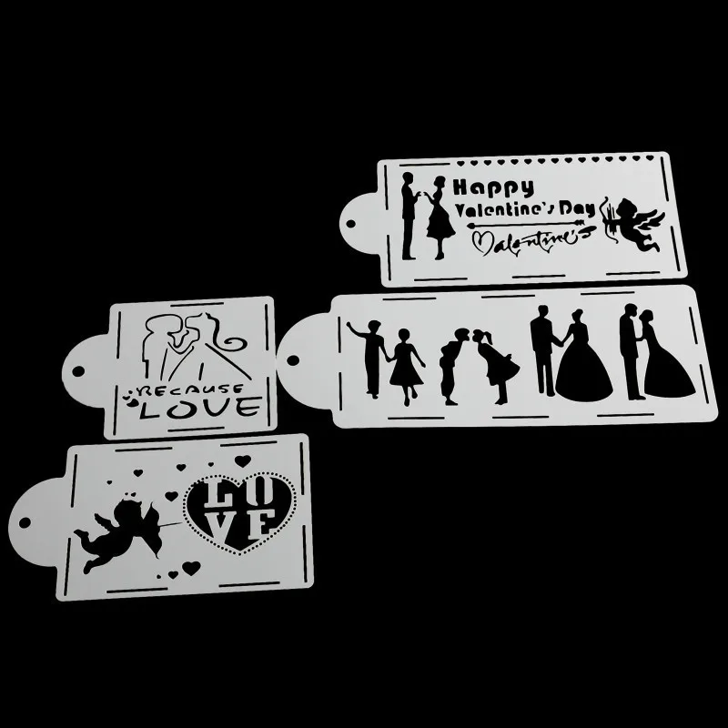 4PCS Happy Valentine's Day Fondant Decorating Love Cake Stencil Wedding Decoration Cupcake Template Mold Baking Tool | Дом и сад