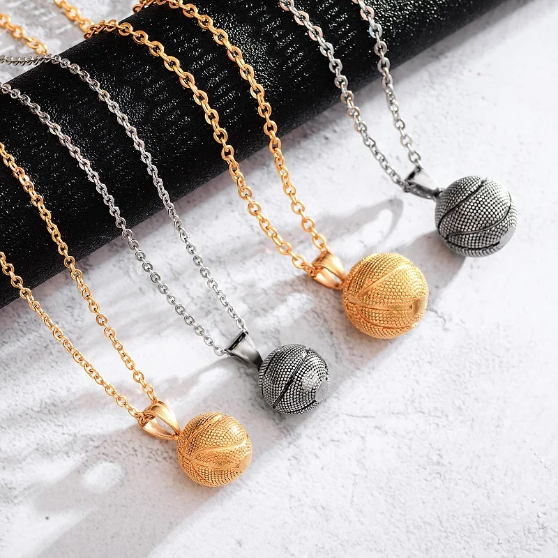 

2020 Jewelry Gold Color Round Basketball Necklaces For Women Trendy Silver Color Men Necklaces Pendants For Unisex Necklace