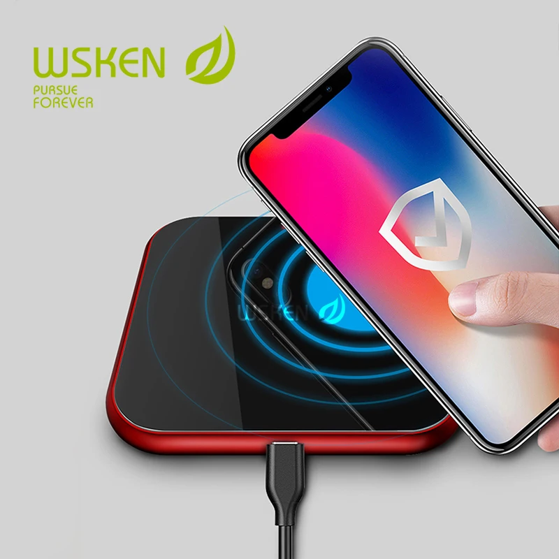 WSKEN 10 Вт Qi быстро Беспроводной Зарядное устройство 2.5D зеркало Quick Charge зарядного